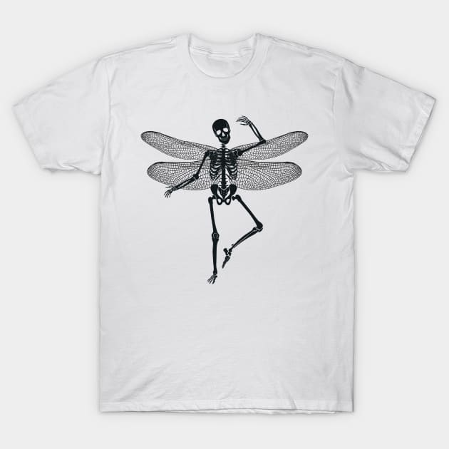 Dancing Skeleton Fairy Insect wings Aesthetic Gothic T-Shirt by Spreadlove